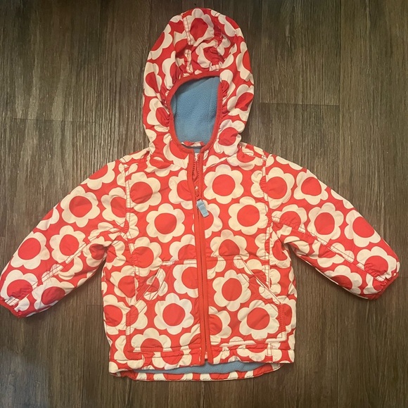 Mini Boden Other - Mini Boden Fleece Lined Red & White Floral Print Hooded Jacket Size 1-2Y